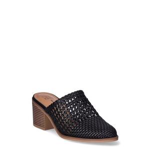 TIME AND TRU Size 6.5 Memory Foam Woven Block Heel Mule Shoes Black